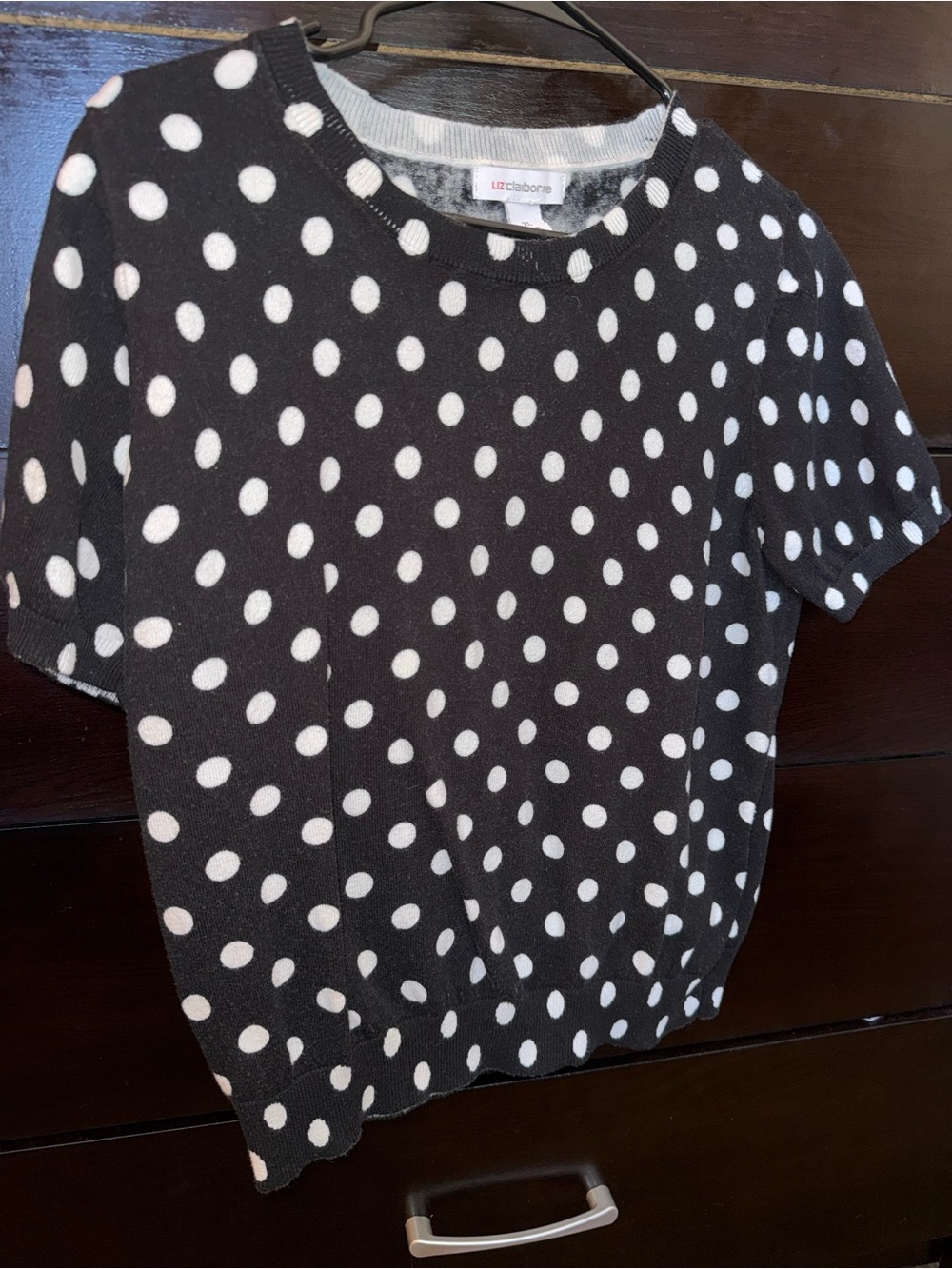 Liz Claiborne Black and White Polka Dot Short-Sleeve Top